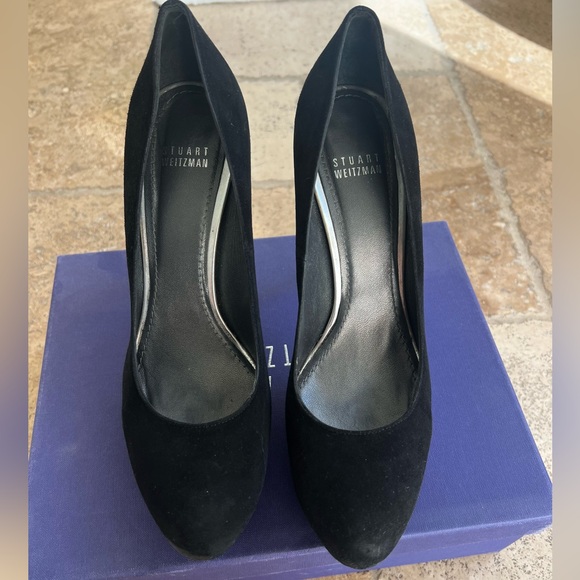 Stuart Weitzman Classic Suede Black Platform Heels - Picture 1 of 5